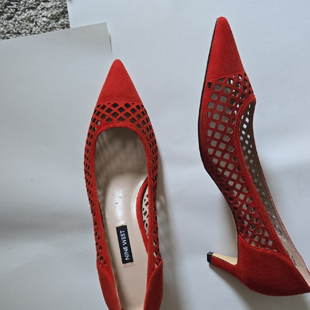 Nine West Red Pointed-Toe Heels with Woven Design